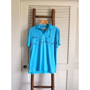 Original Penguin Mens‎ Medium Blue Golf Polo Shirt Tropical Print M